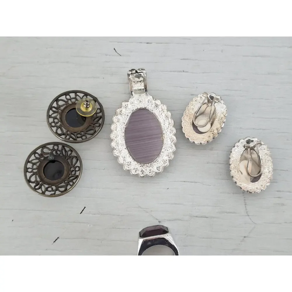 Vintage Silver-tone and Purple Stone Jewelry Lot